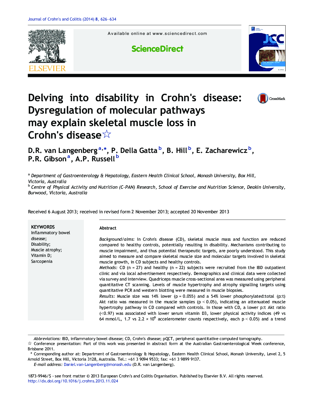 Delving into disability in Crohn's disease: Dysregulation of molecular pathways may explain skeletal muscle loss in Crohn's disease 