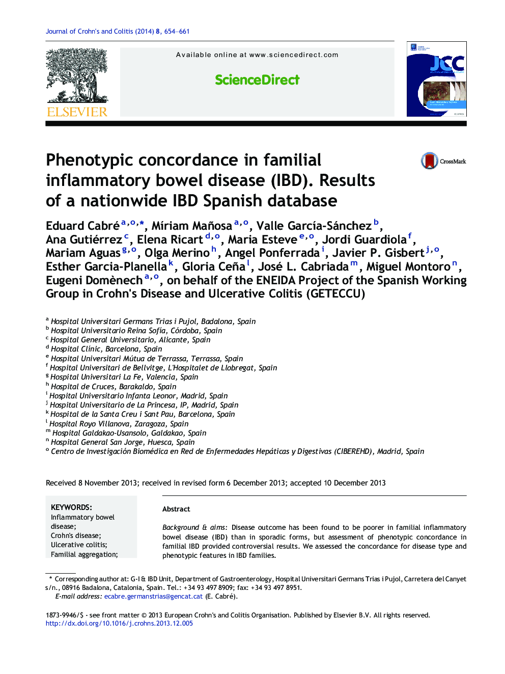 Phenotypic concordance in familial inflammatory bowel disease (IBD). Results of a nationwide IBD Spanish database