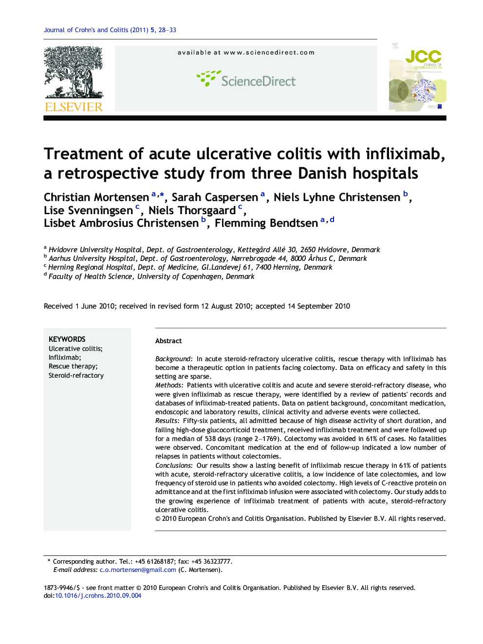 Treatment of acute ulcerative colitis with infliximab, a retrospective study from three Danish hospitals