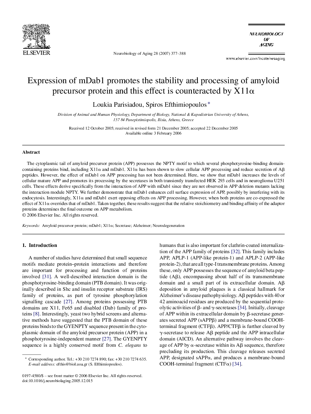 Expression of mDab1 promotes the stability and processing of amyloid precursor protein and this effect is counteracted by X11α