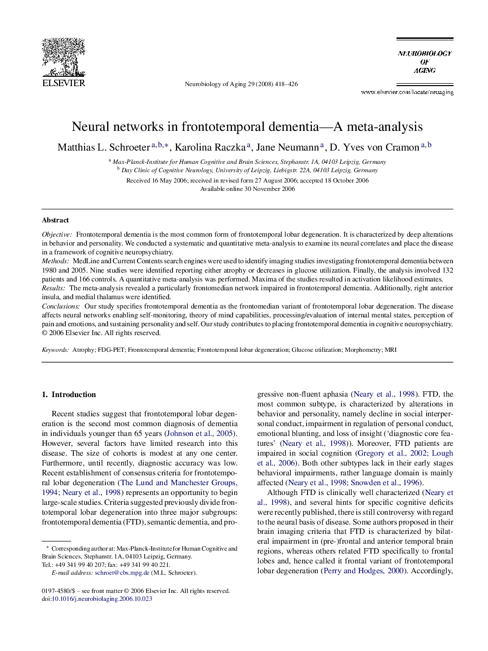 Neural networks in frontotemporal dementia—A meta-analysis