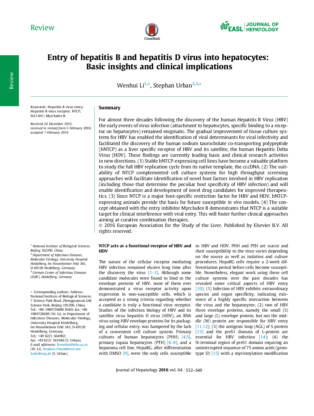 Entry of hepatitis B and hepatitis D virus into hepatocytes: Basic insights and clinical implications