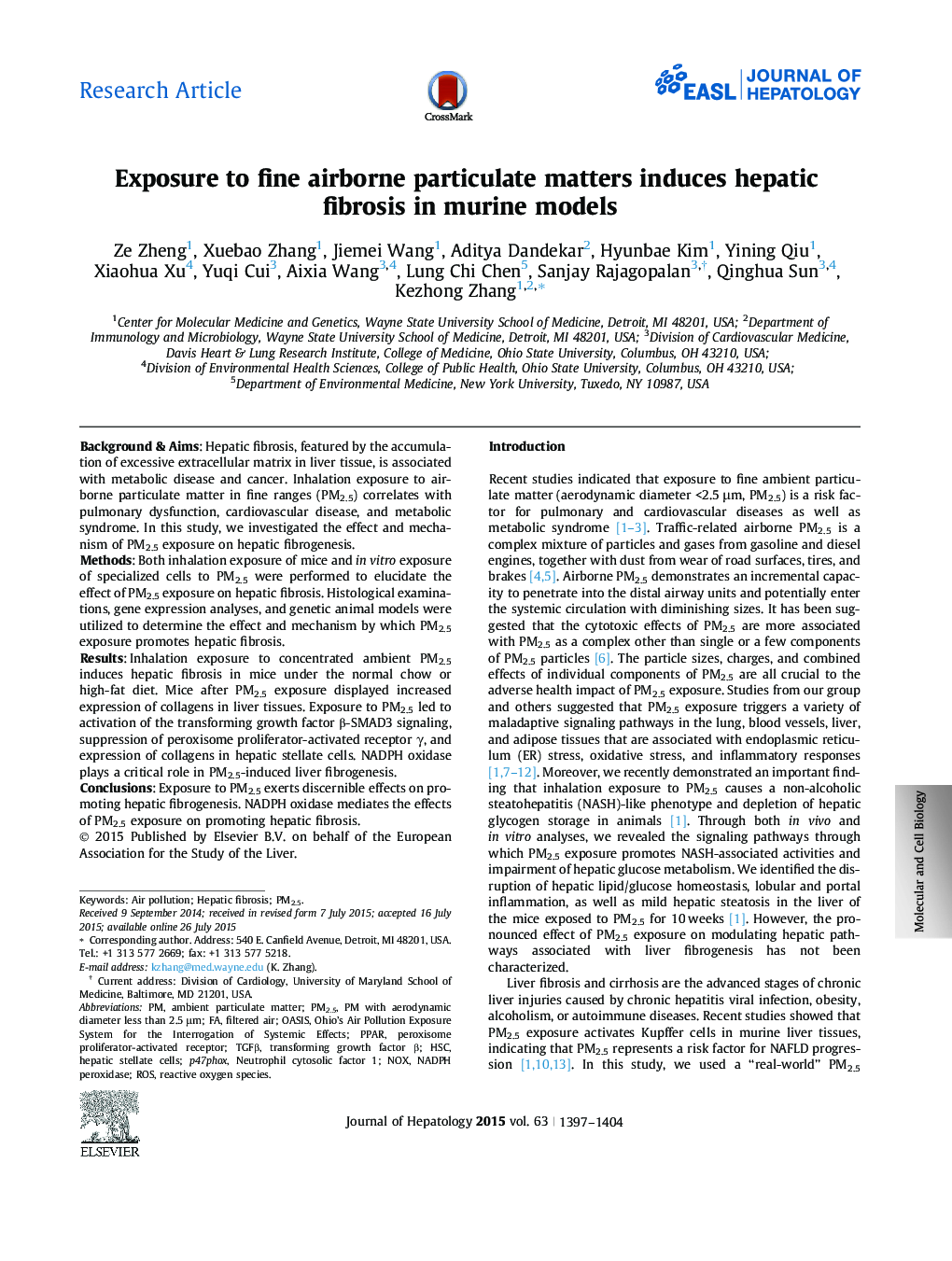 Exposure to fine airborne particulate matters induces hepatic fibrosis in murine models