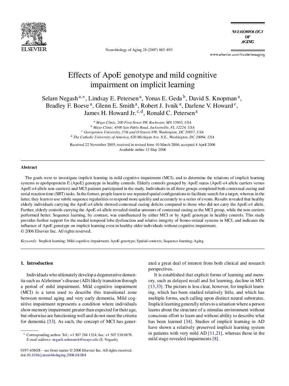 Effects of ApoE genotype and mild cognitive impairment on implicit learning