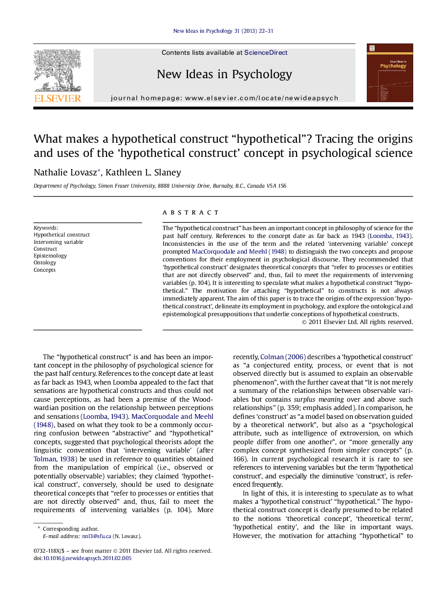 What makes a hypothetical construct “hypothetical”? Tracing the origins and uses of the ‘hypothetical construct’ concept in psychological science