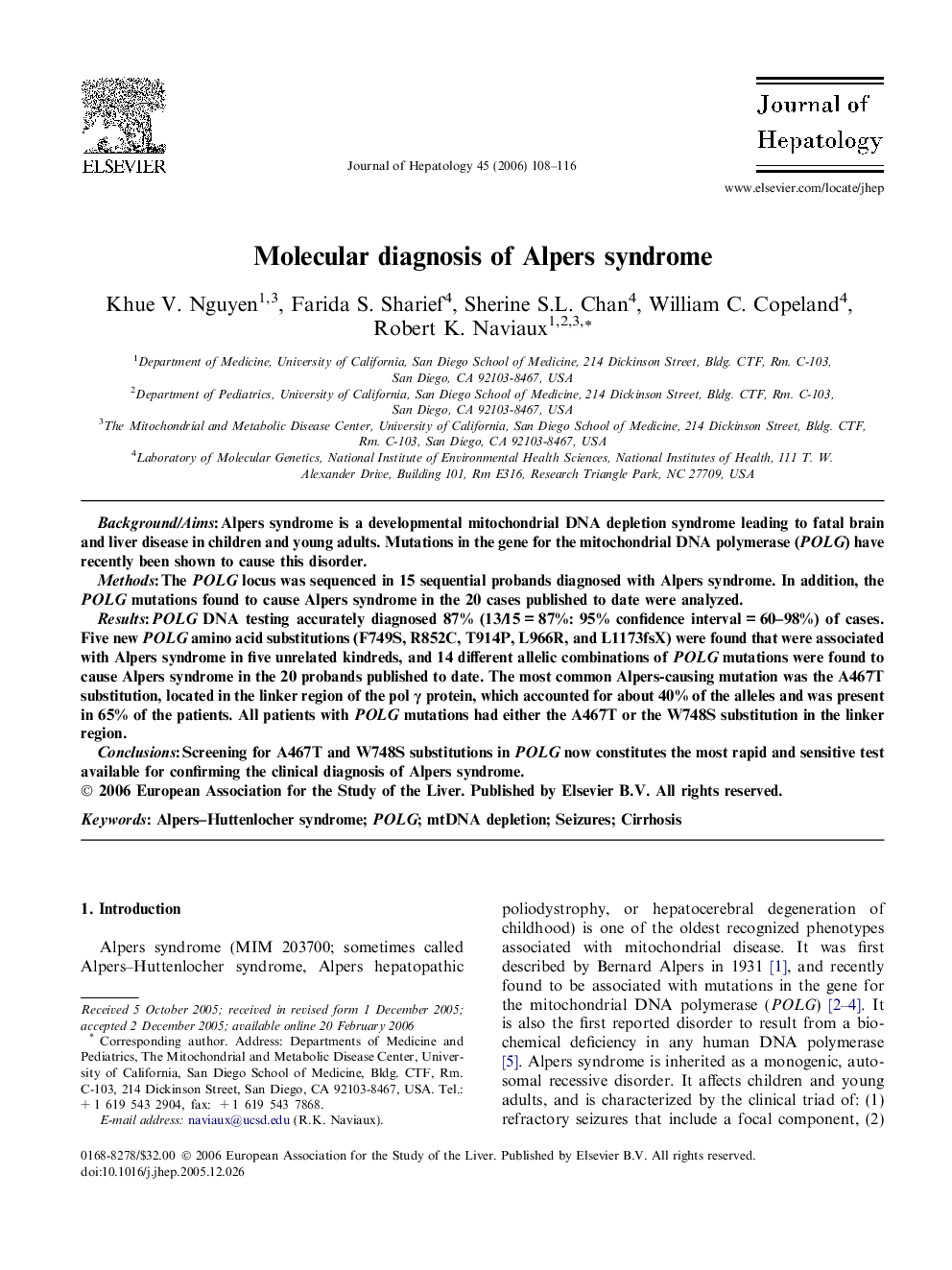 Molecular diagnosis of Alpers syndrome