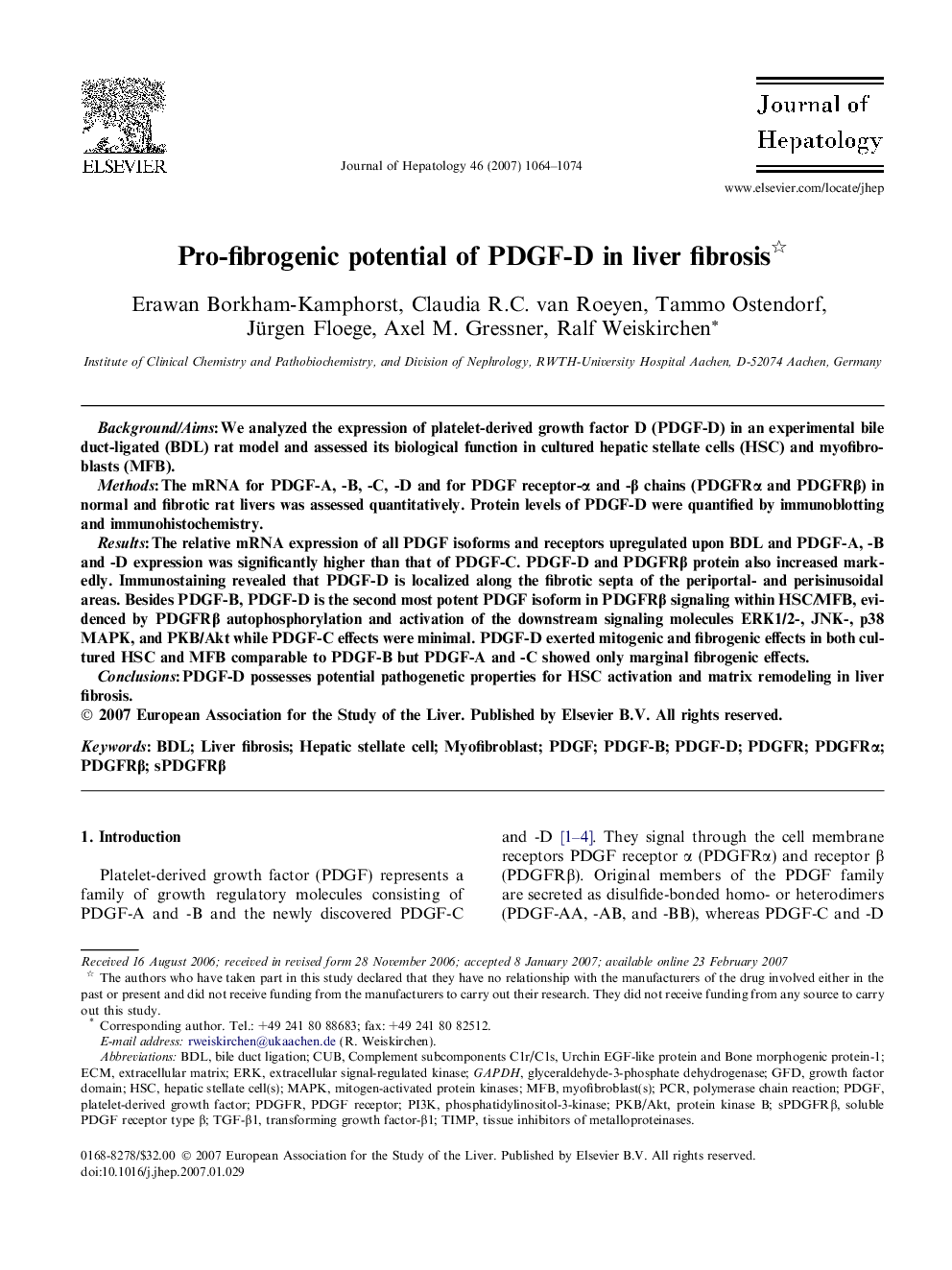 Pro-fibrogenic potential of PDGF-D in liver fibrosis 