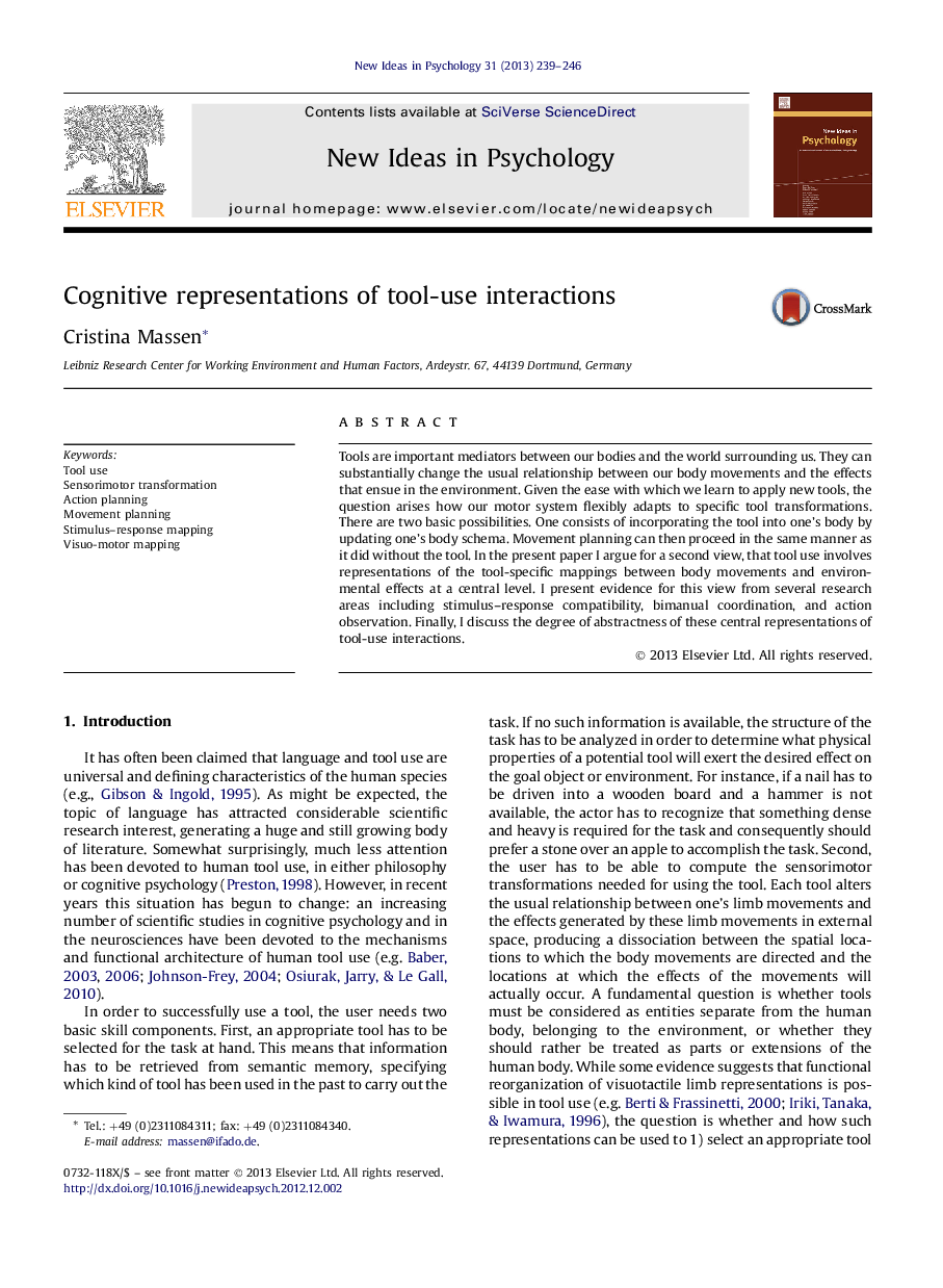 Cognitive representations of tool-use interactions