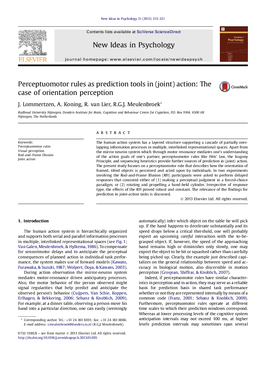 Perceptuomotor rules as prediction tools in (joint) action: The case of orientation perception