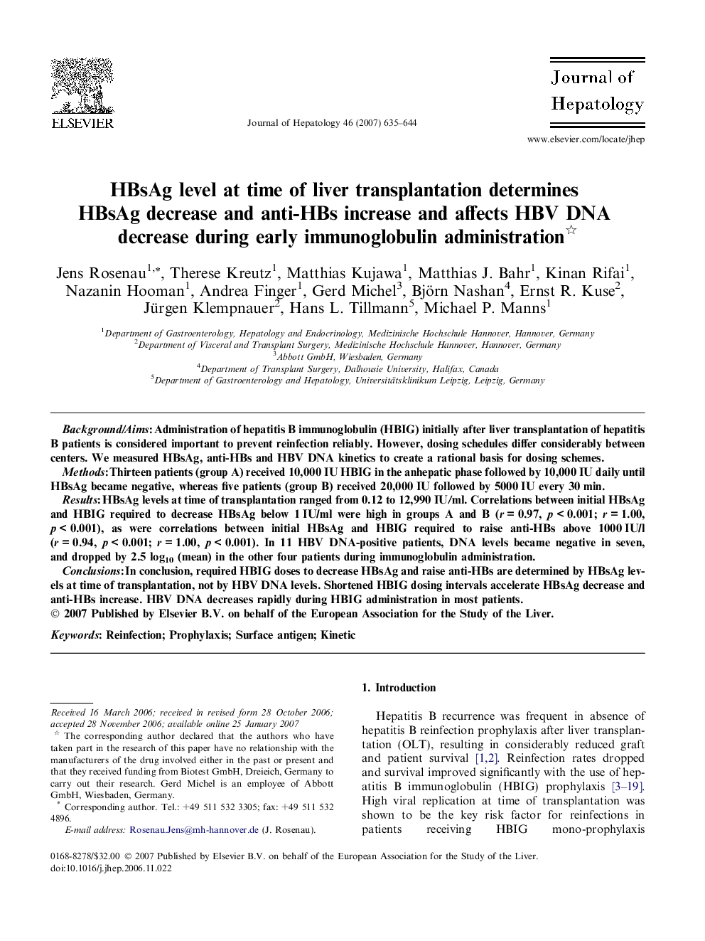 HBsAg level at time of liver transplantation determines HBsAg decrease and anti-HBs increase and affects HBV DNA decrease during early immunoglobulin administration 