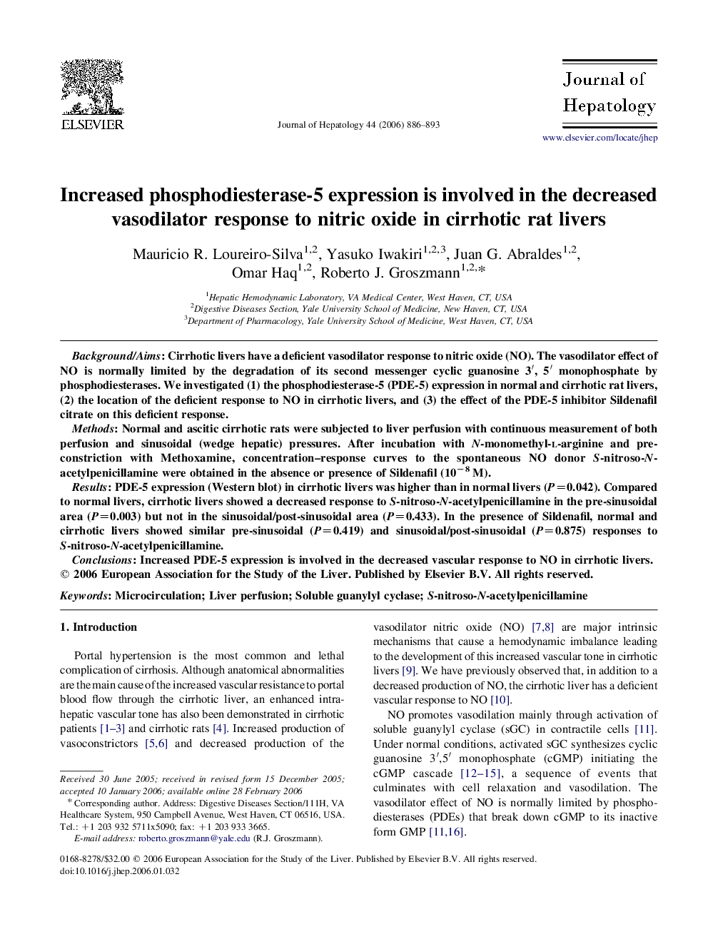 Increased phosphodiesterase-5 expression is involved in the decreased vasodilator response to nitric oxide in cirrhotic rat livers