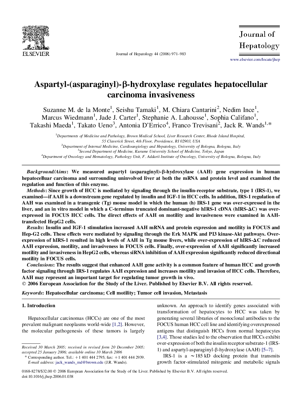 Aspartyl-(asparaginyl)-β-hydroxylase regulates hepatocellular carcinoma invasiveness