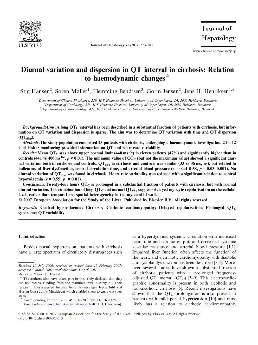 Diurnal variation and dispersion in QT interval in cirrhosis: Relation to haemodynamic changes 