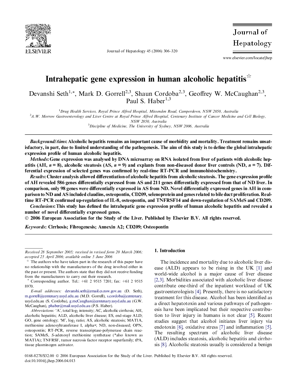 Intrahepatic gene expression in human alcoholic hepatitis 