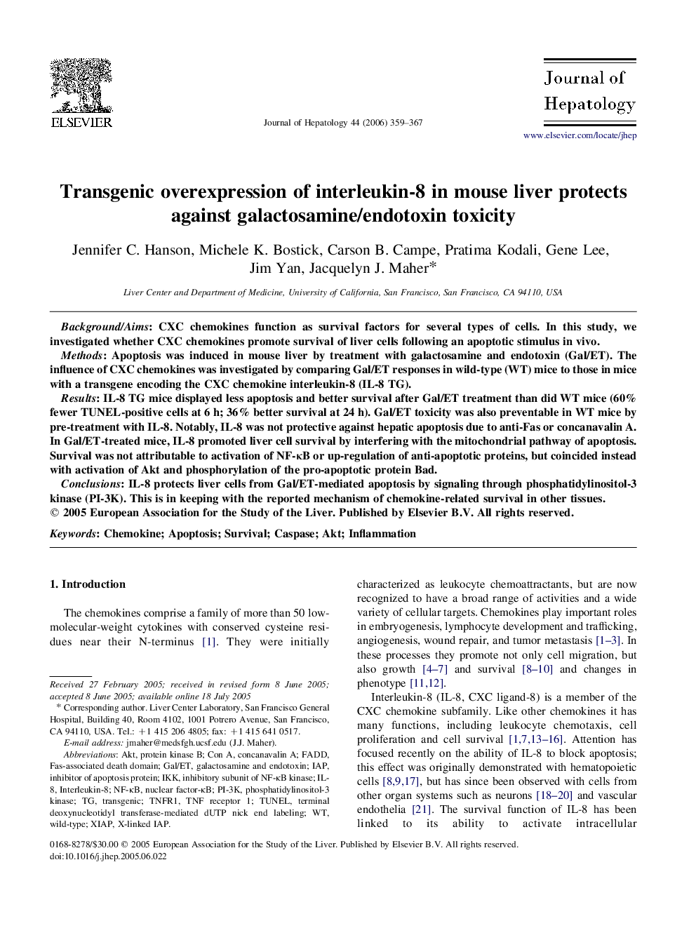 Transgenic overexpression of interleukin-8 in mouse liver protects against galactosamine/endotoxin toxicity