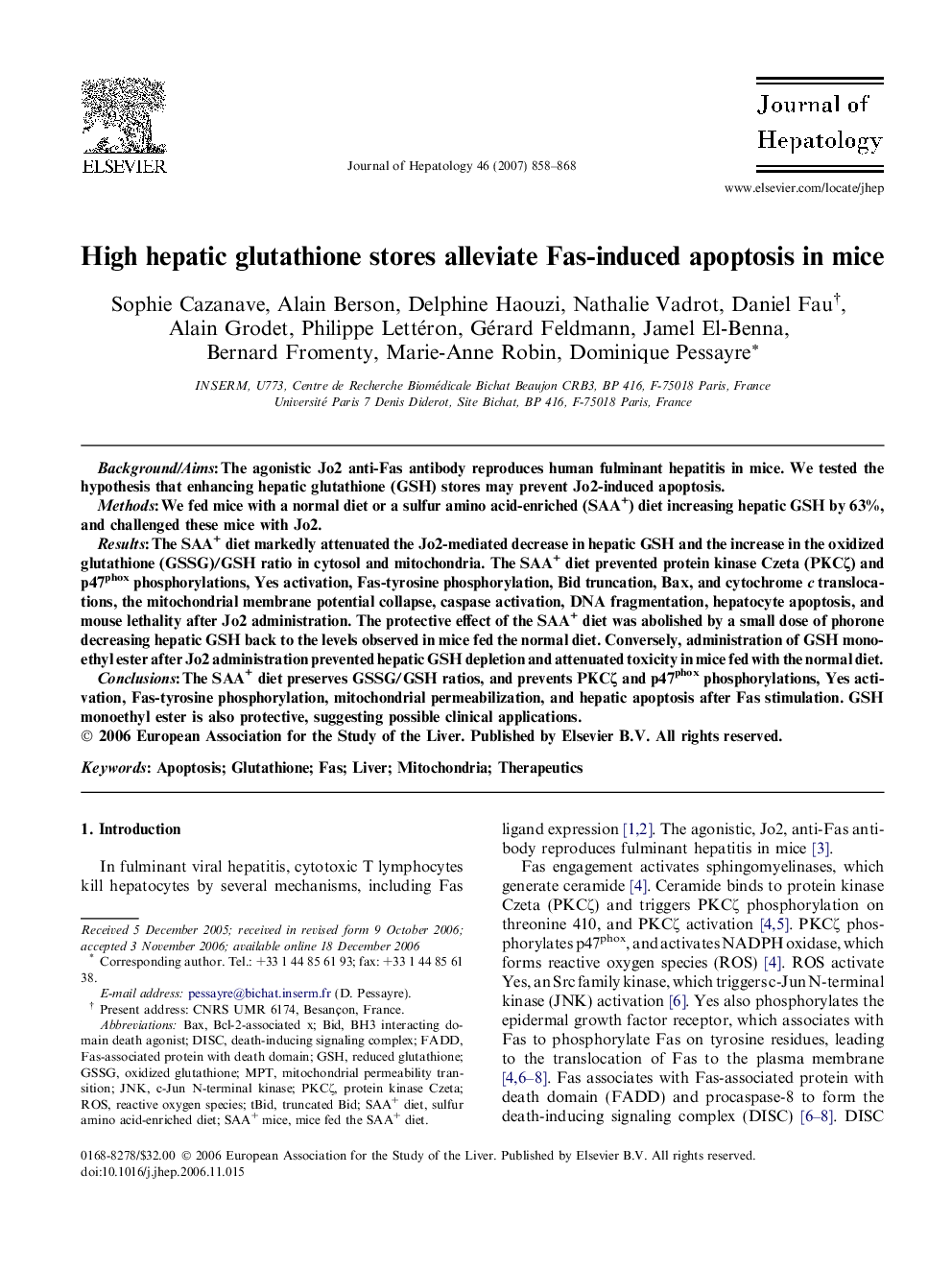 High hepatic glutathione stores alleviate Fas-induced apoptosis in mice