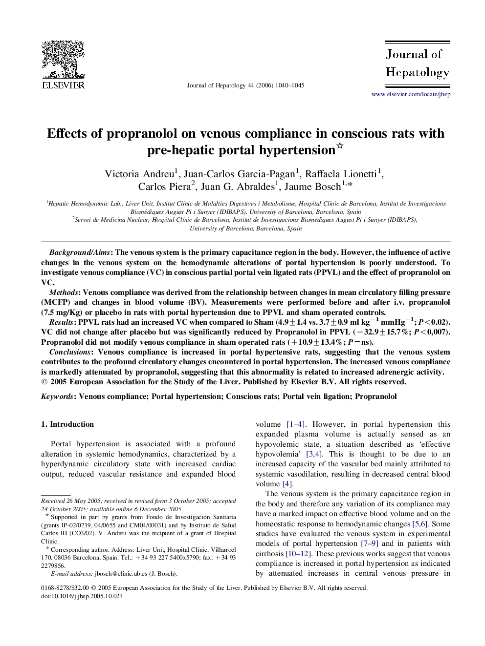 Effects of propranolol on venous compliance in conscious rats with pre-hepatic portal hypertension 