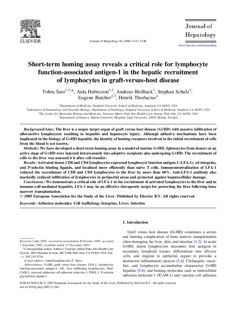 Short-term homing assay reveals a critical role for lymphocyte function-associated antigen-1 in the hepatic recruitment of lymphocytes in graft-versus-host disease