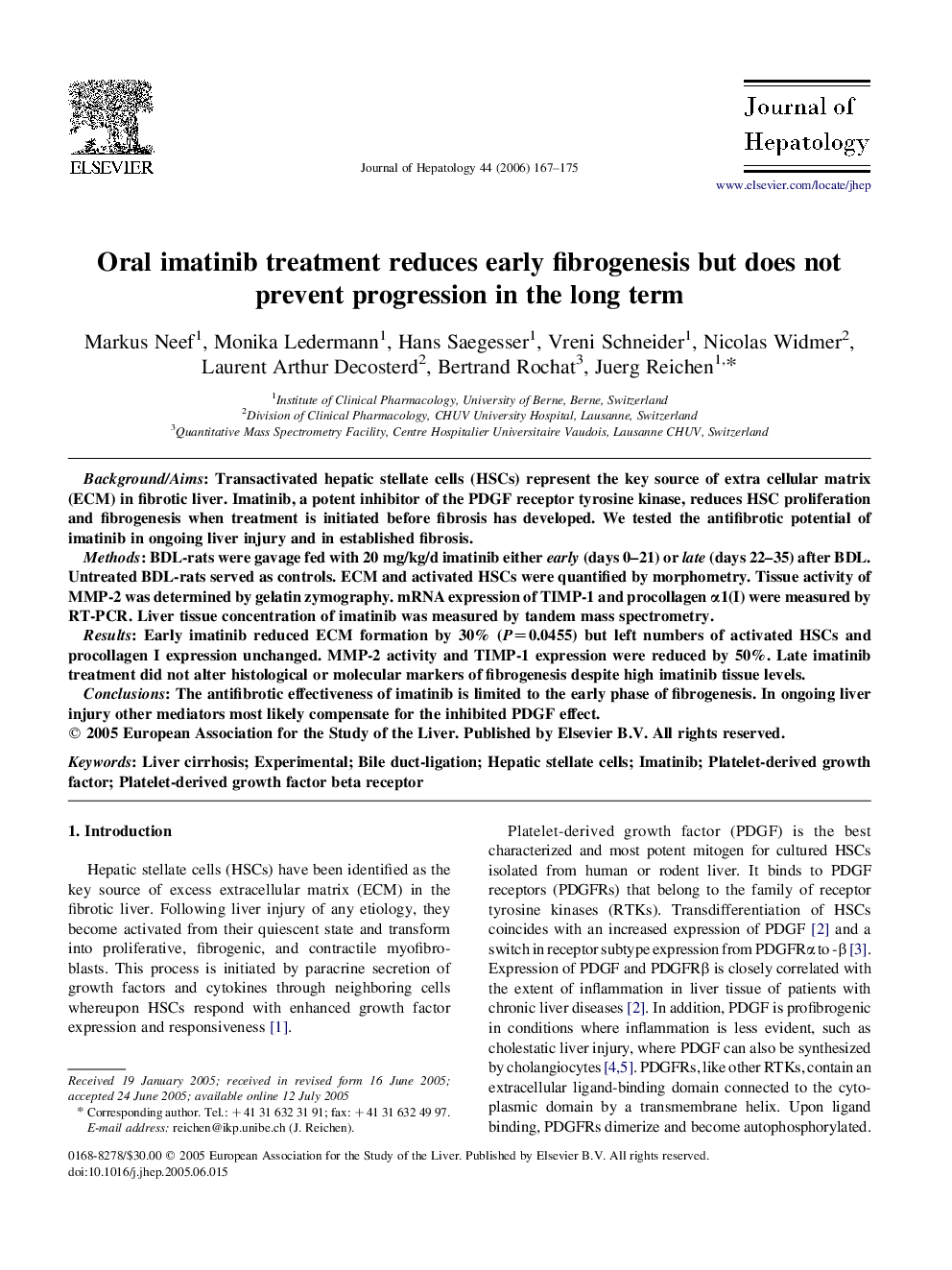 Oral imatinib treatment reduces early fibrogenesis but does not prevent progression in the long term