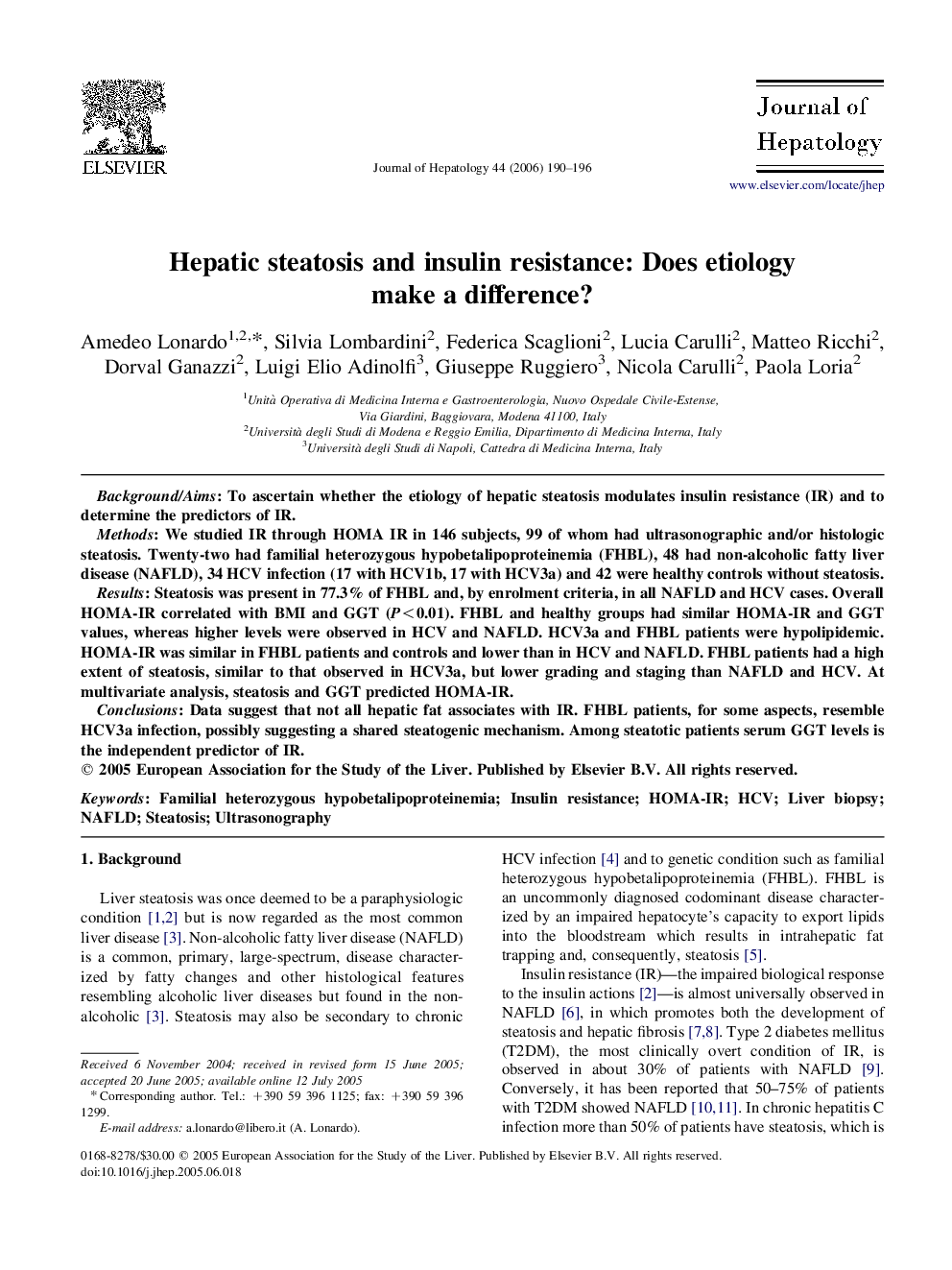 Hepatic steatosis and insulin resistance: Does etiology make a difference?