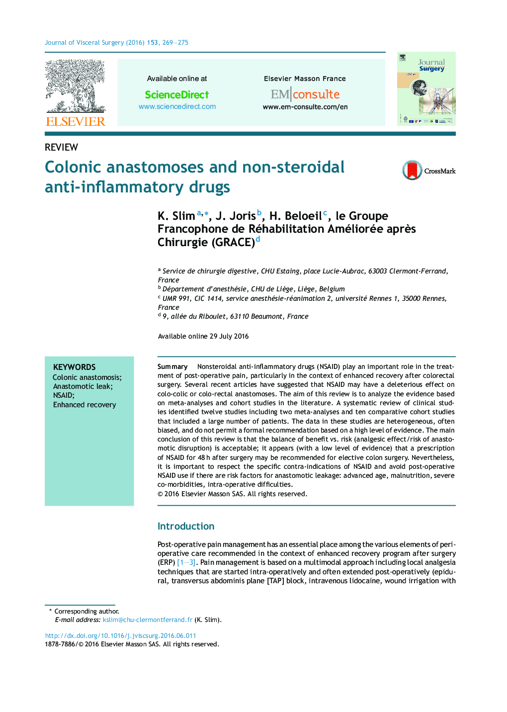 Colonic anastomoses and non-steroidal anti-inflammatory drugs