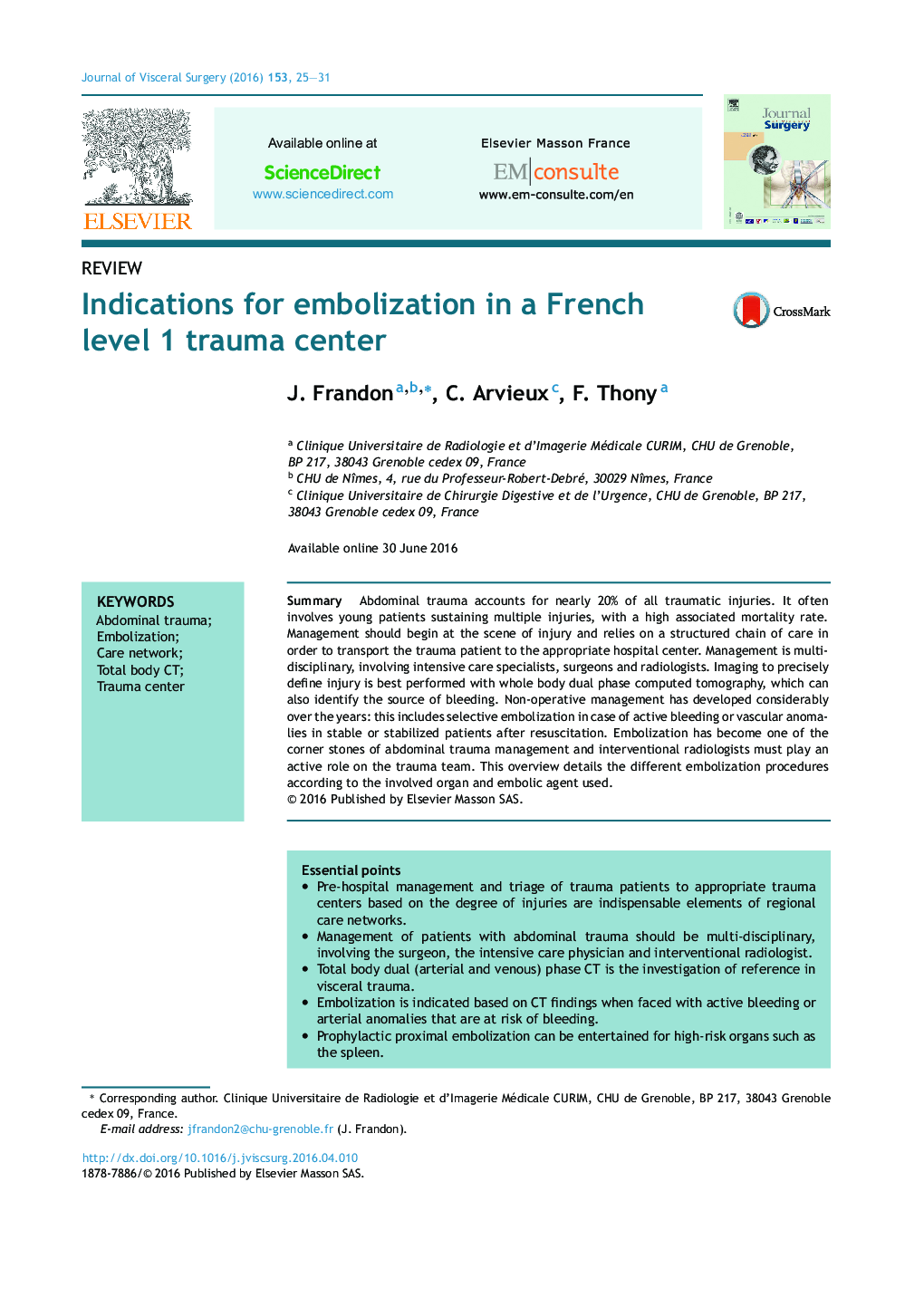 Indications for embolization in a French level 1 trauma center