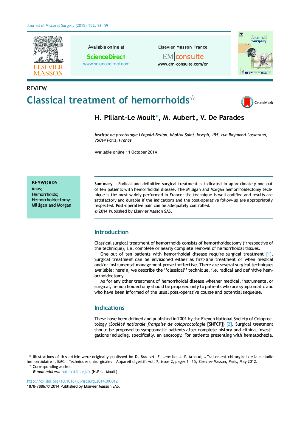 Classical treatment of hemorrhoids 
