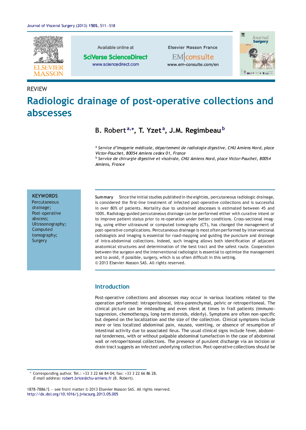 Radiologic drainage of post-operative collections and abscesses