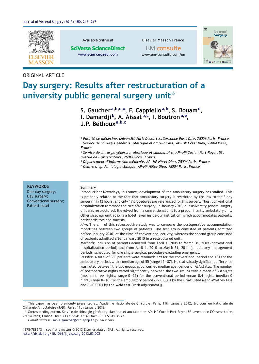 Day surgery: Results after restructuration of a university public general surgery unit 