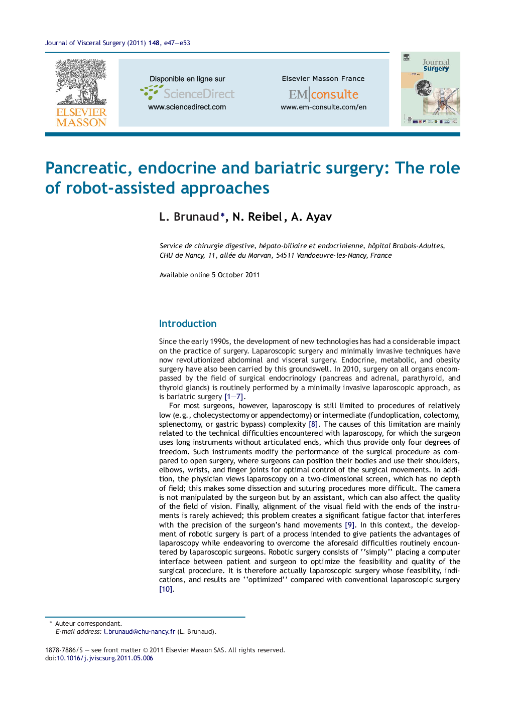 Pancreatic, endocrine and bariatric surgery: The role of robot-assisted approaches