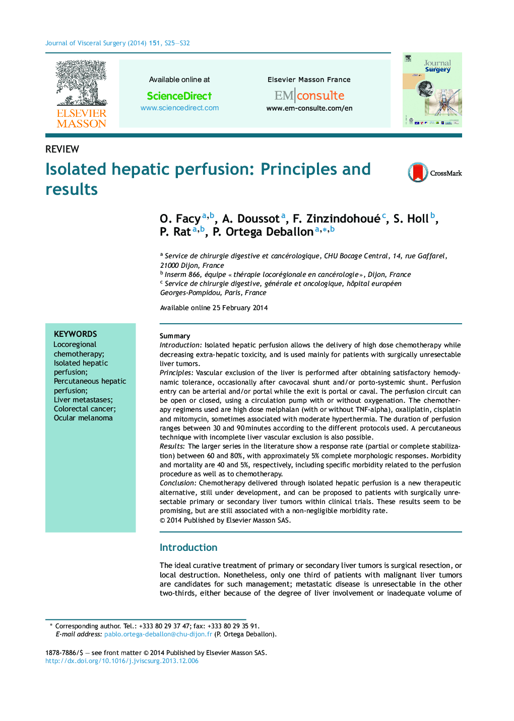 Isolated hepatic perfusion: Principles and results