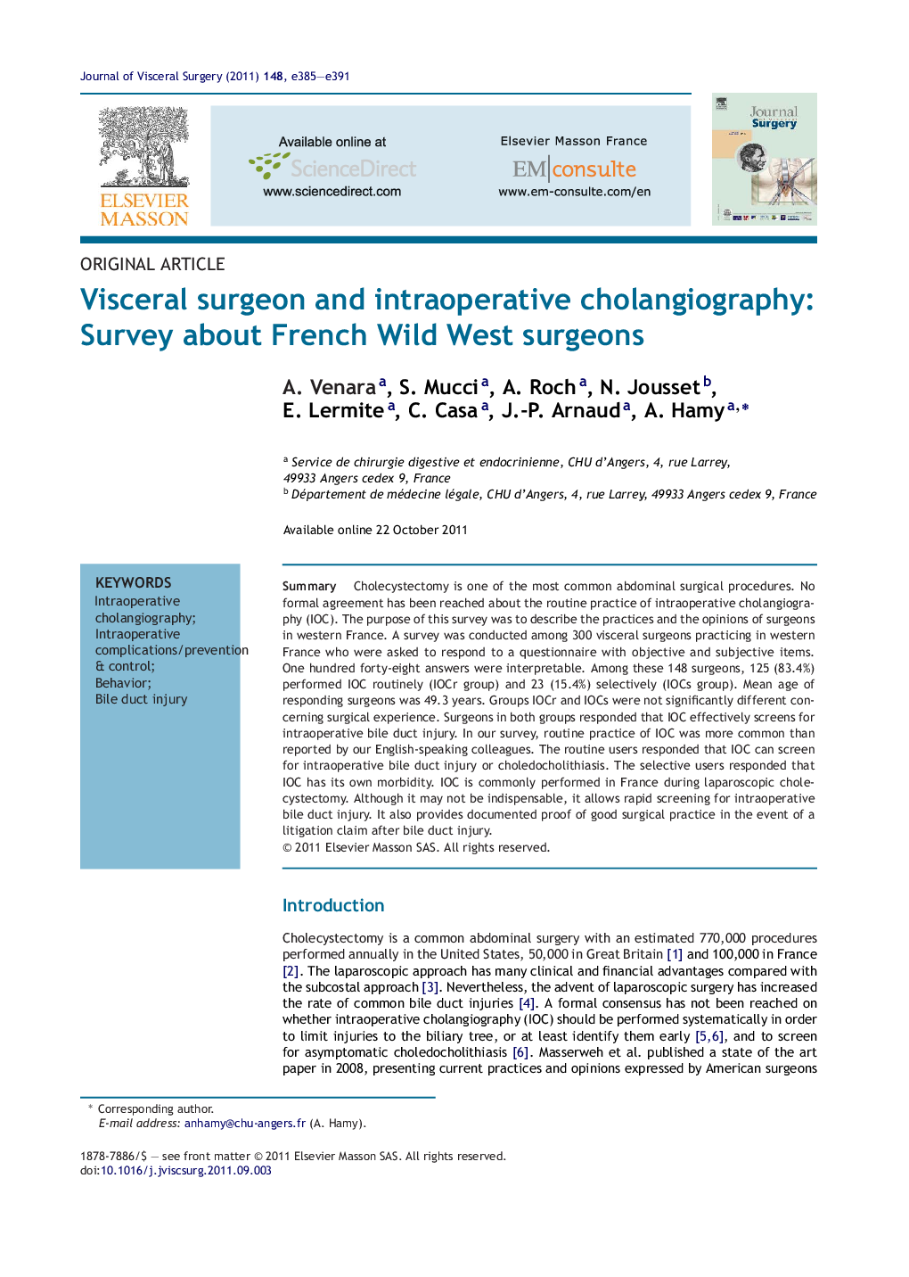 Visceral surgeon and intraoperative cholangiography: Survey about French Wild West surgeons