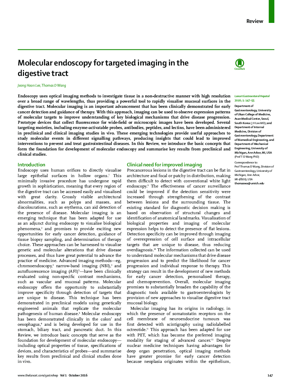 Molecular endoscopy for targeted imaging in the digestive tract