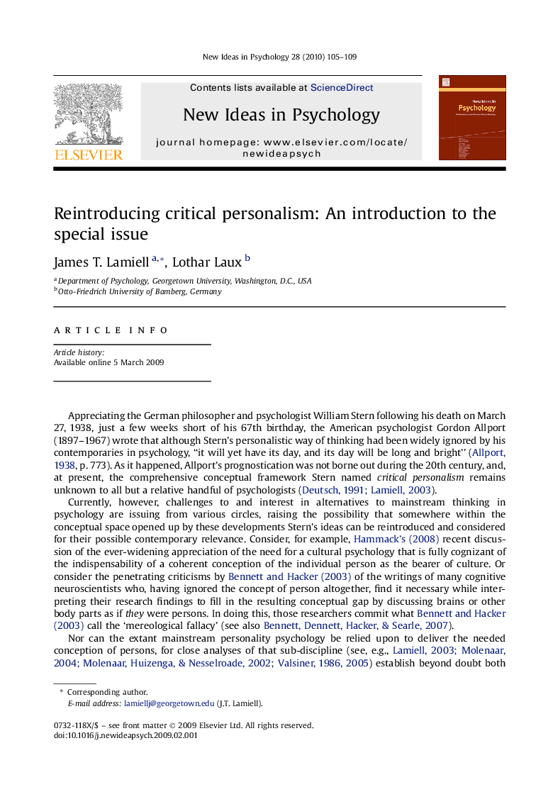 Reintroducing critical personalism: An introduction to the special issue