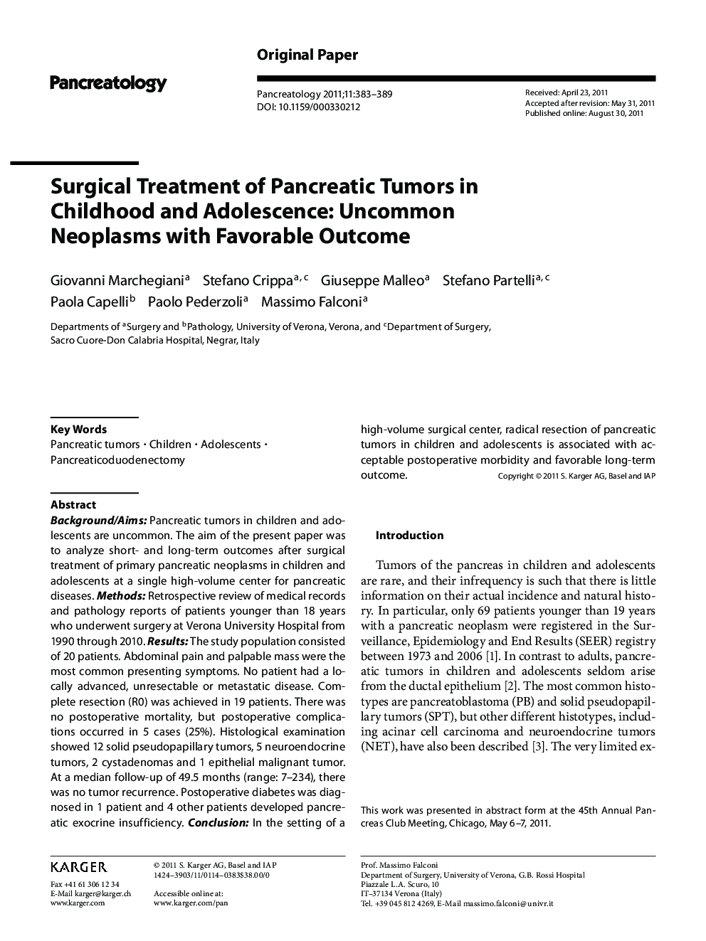 عکس صفحه اول مقاله: Surgical Treatment of Pancreatic Tumors in Childhood and Adolescence: Uncommon Neoplasms with Favorable Outcome Surgical Treatment of Pancreatic Tumors in Childhood and Adolescence: Uncommon Neoplasms with Favorable Outcome