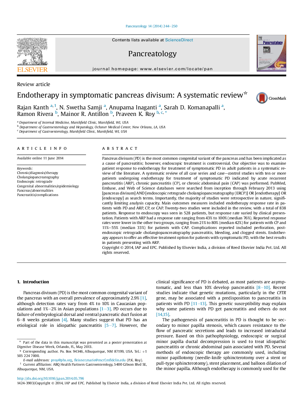 Endotherapy in symptomatic pancreas divisum: A systematic review