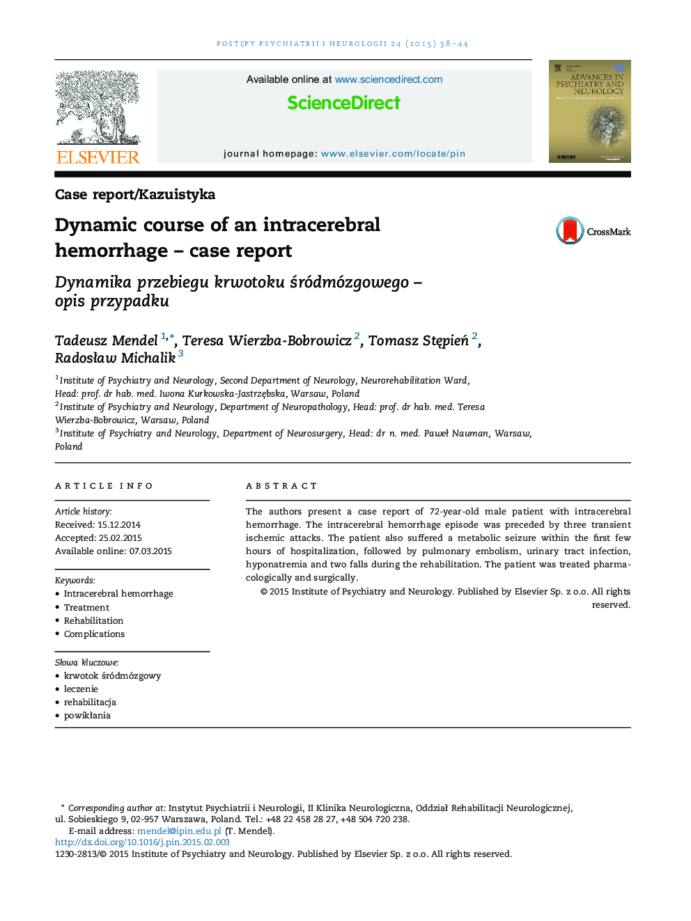 Dynamic course of an intracerebral hemorrhage – case report