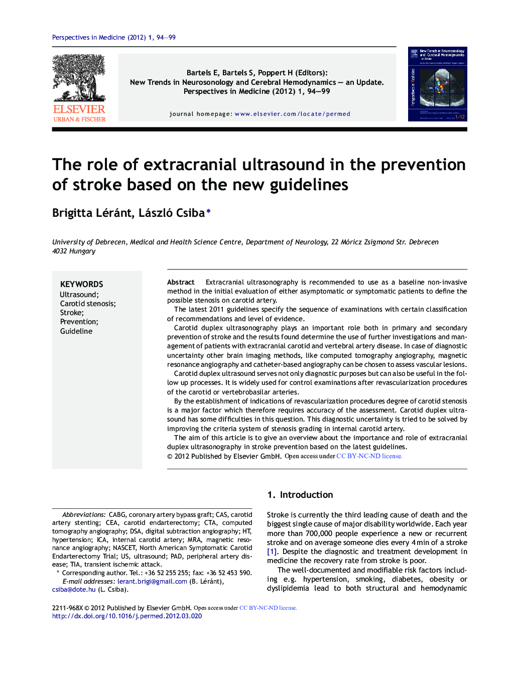 The role of extracranial ultrasound in the prevention of stroke based on the new guidelines