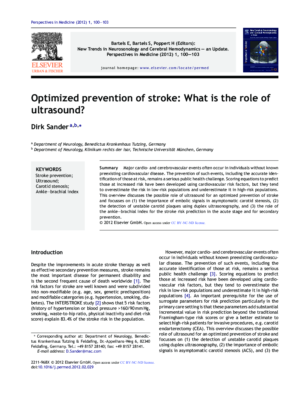 Optimized prevention of stroke: What is the role of ultrasound?