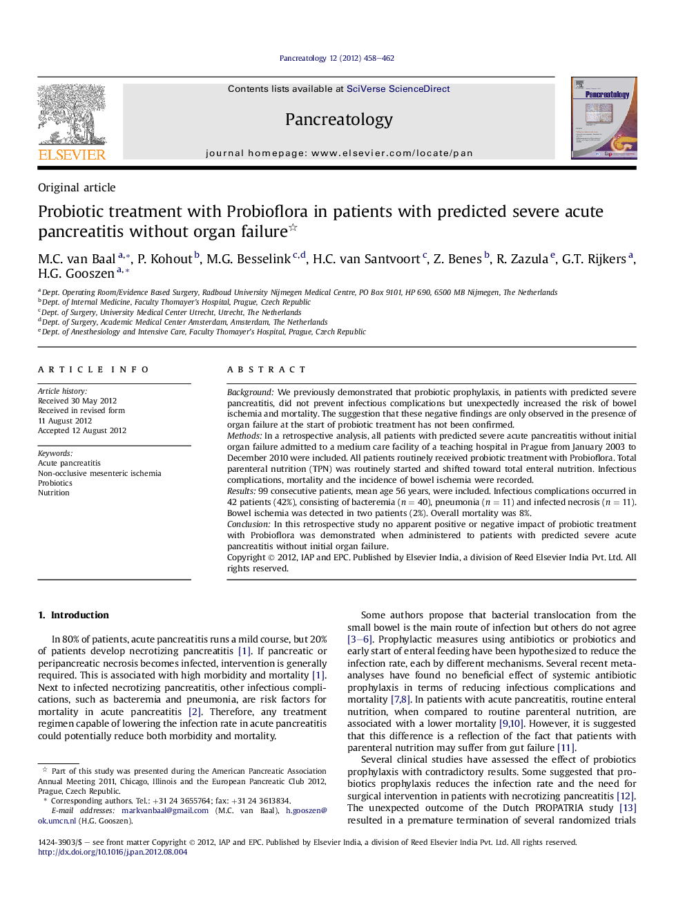 Probiotic treatment with Probioflora in patients with predicted severe acute pancreatitis without organ failure