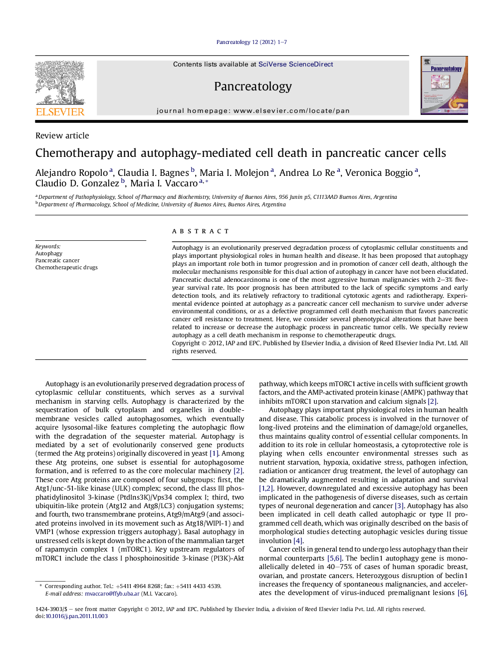 Chemotherapy and autophagy-mediated cell death in pancreatic cancer cells