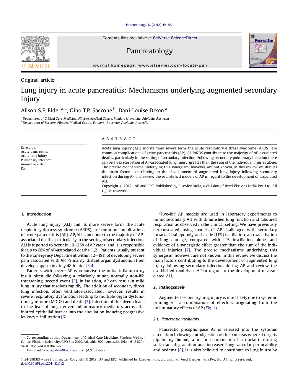 Lung injury in acute pancreatitis: Mechanisms underlying augmented secondary injury