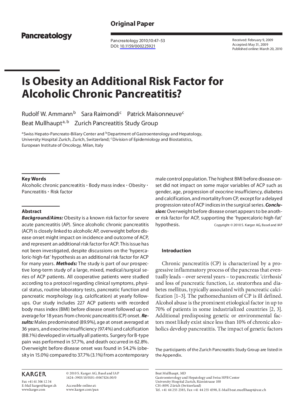 Is Obesity an Additional Risk Factor for Alcoholic Chronic Pancreatitis?