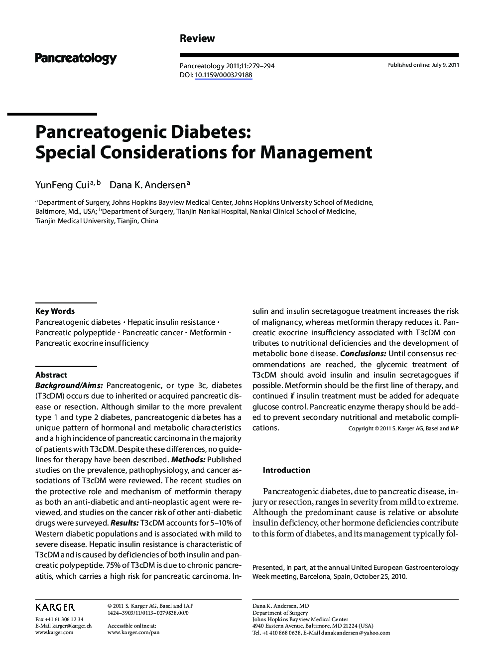 Pancreatogenic Diabetes: Special Considerations for Management