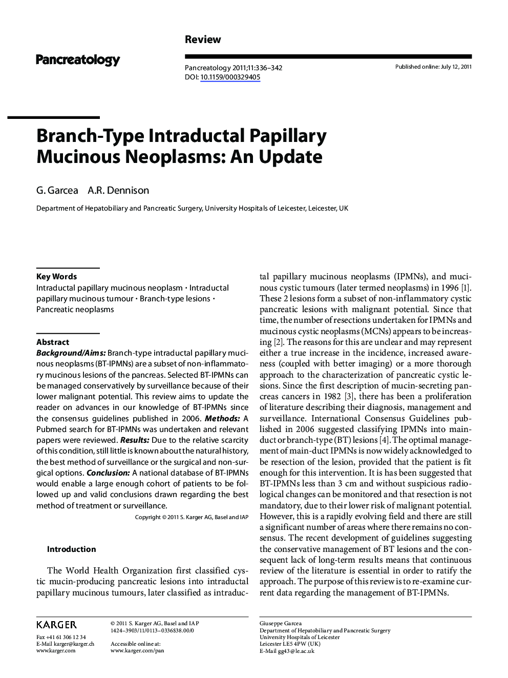 Branch-Type Intraductal Papillary Mucinous Neoplasms: An Update