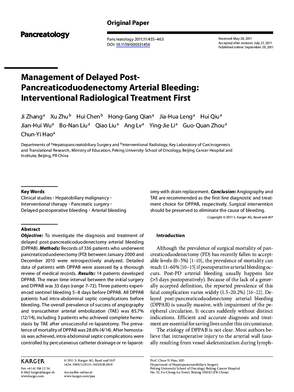 Management of Delayed Post-Pancreaticoduodenectomy Arterial Bleeding: Interventional Radiological Treatment First