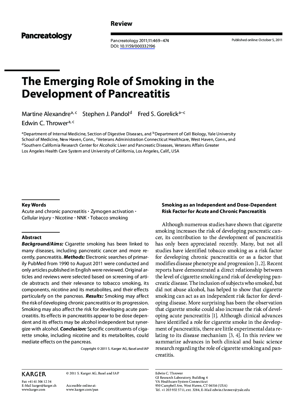 The Emerging Role of Smoking in the Development of Pancreatitis