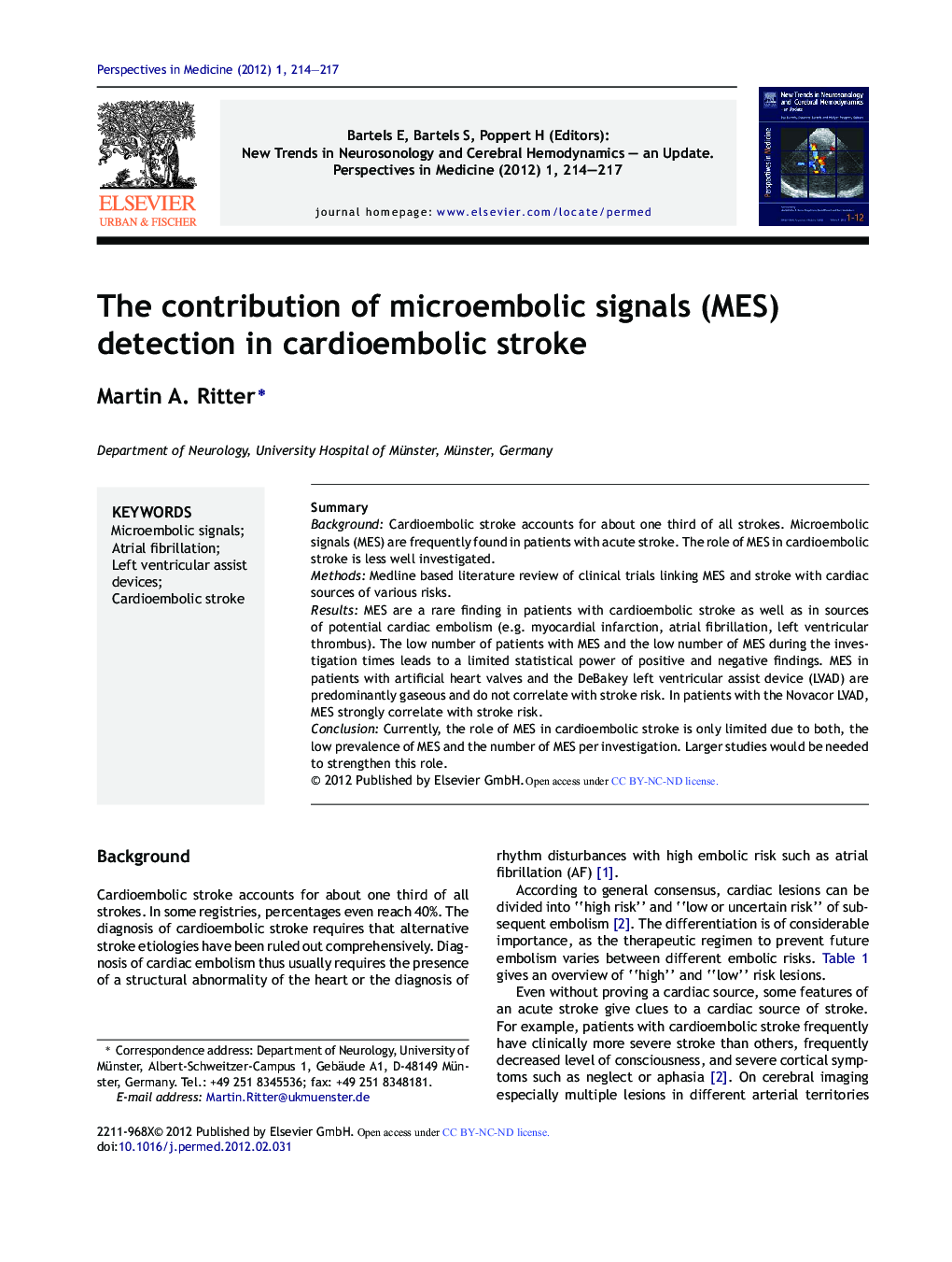 The contribution of microembolic signals (MES) detection in cardioembolic stroke