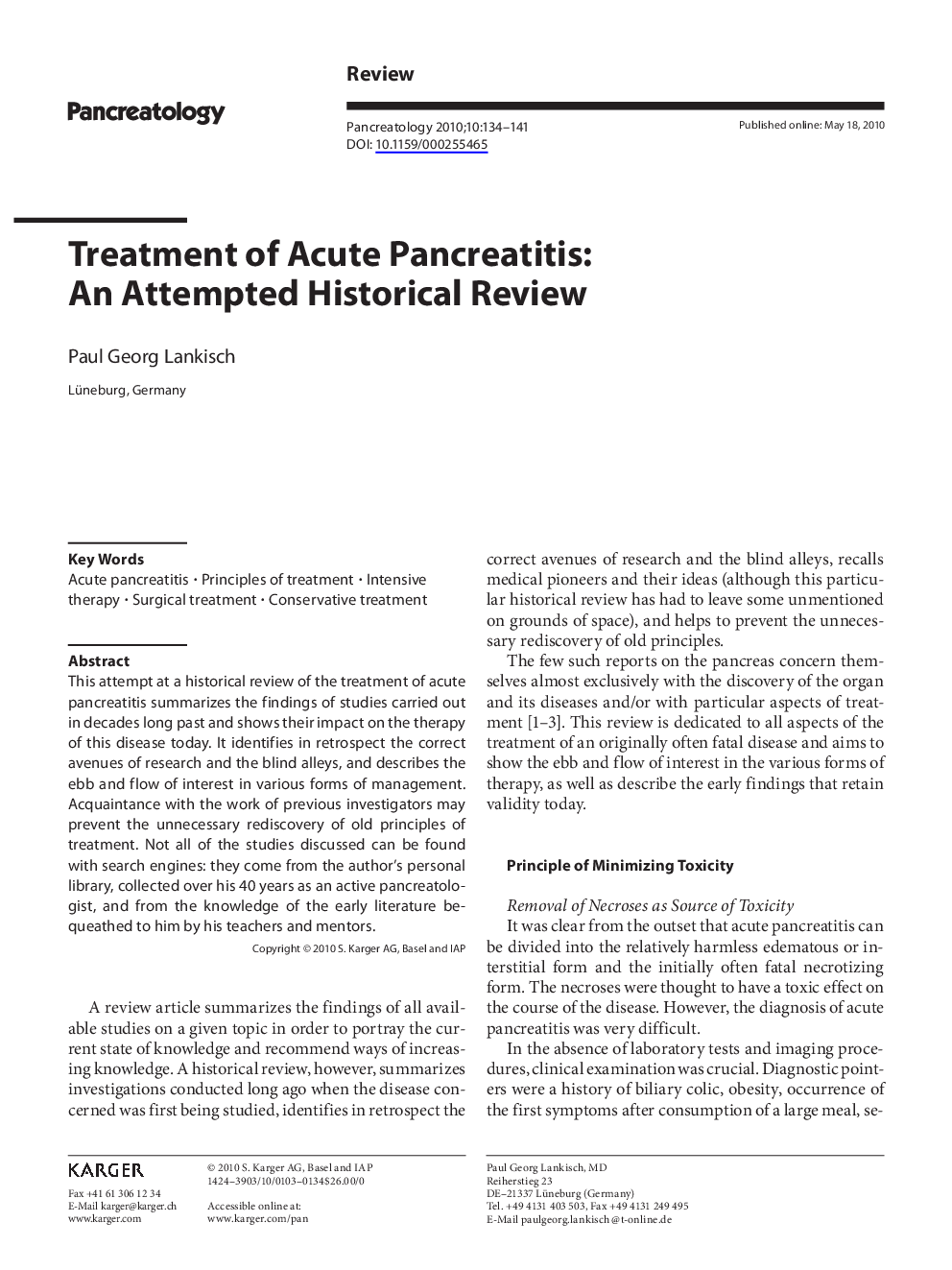 Treatment of Acute Pancreatitis: An Attempted Historical Review