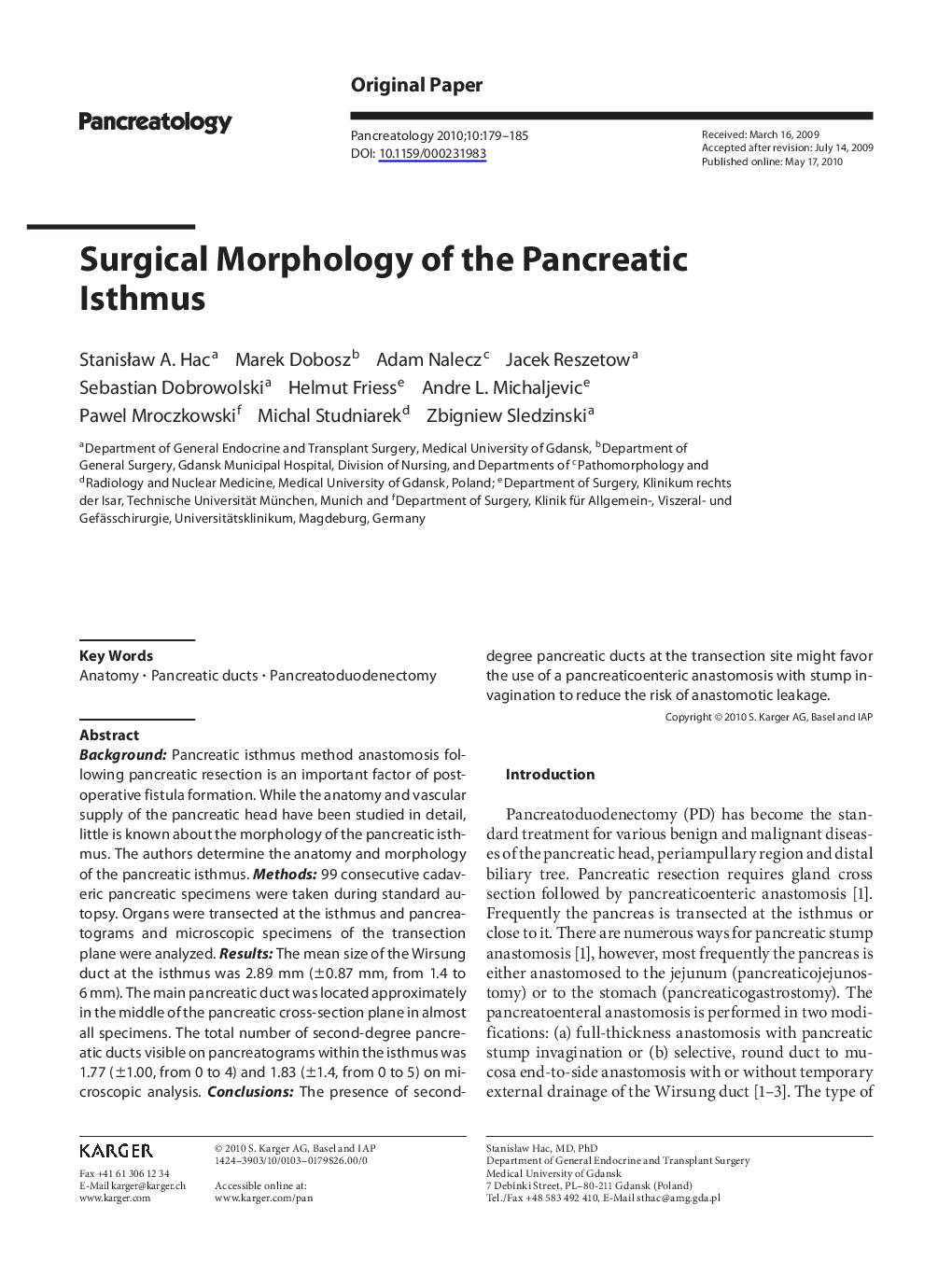 Surgical Morphology of the Pancreatic Isthmus